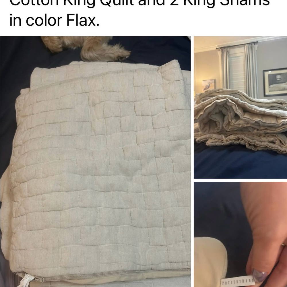 Pottery Barn Bliss Handcrafted Cotton Quilt Set - Flax